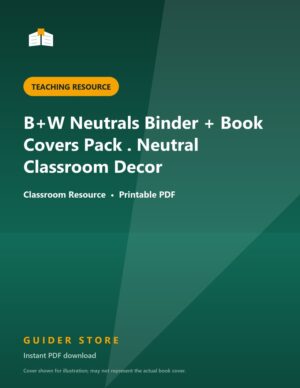 B+W Neutrals Binder + Book Covers Pack . Neutral Classroom Decor - Guider Store